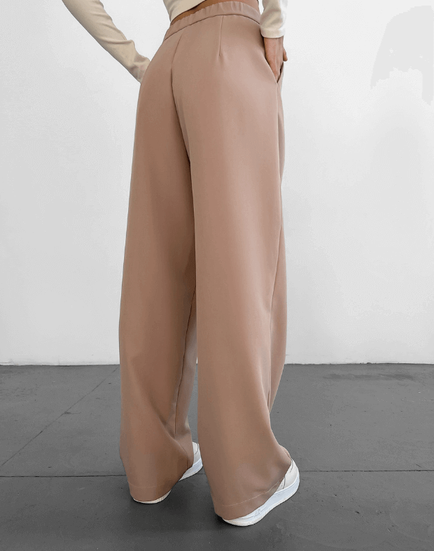 Текстильні брюки прямого крою, бежево-пудрові - Фото 2