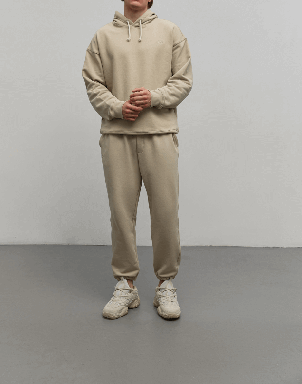 Комплект чоловічий весняний худі та джогери зі шнурком, нейтральний беж - Фото 1