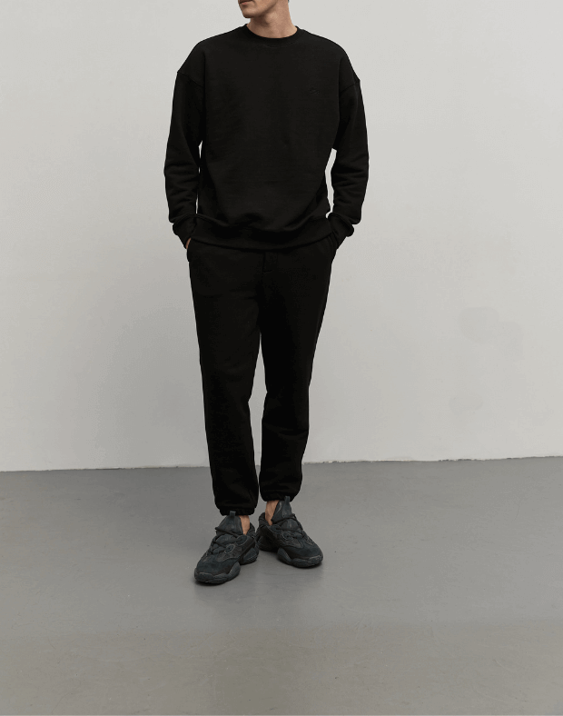 Комплект чоловічий весняний світшот та джогери зі шнурком, чорні - Фото 1