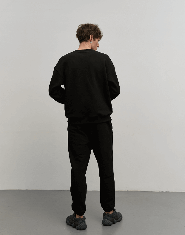 Комплект чоловічий весняний світшот та джогери зі шнурком, чорні - Фото 2