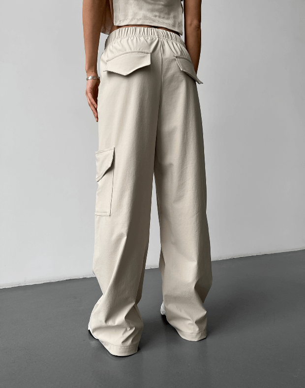 Прямі штани карго з плащової тканини, світло-бежеві - Фото 2