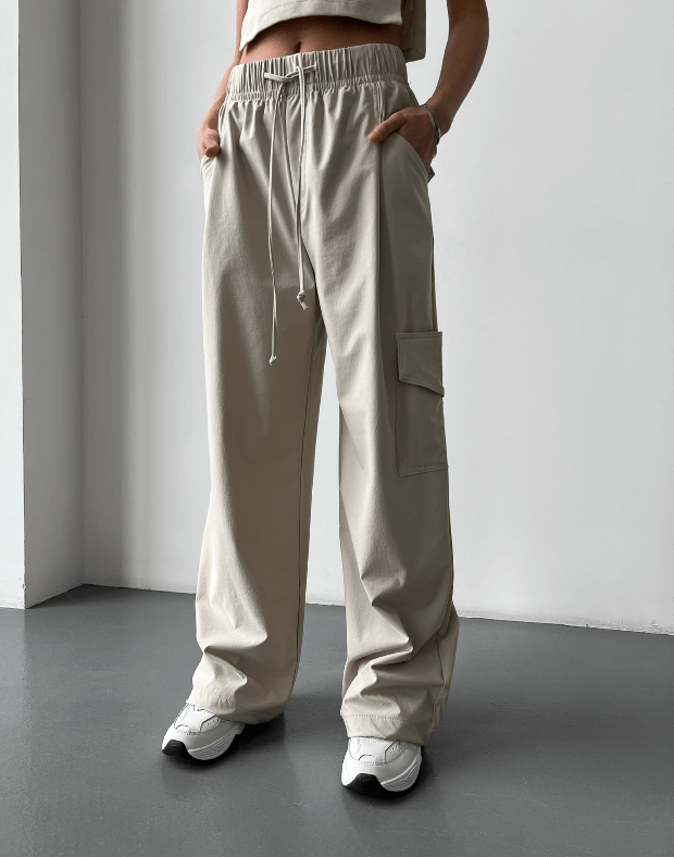 Прямі штани карго з плащової тканини, світло-бежеві - Фото 1