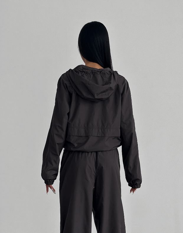 Куртка оверсайз з капюшоном з плащової тканини на блискавці, теплий графіт - Фото 2