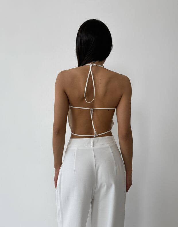 Сатиновий топ з регуляторами на спині, молочий - Фото 2