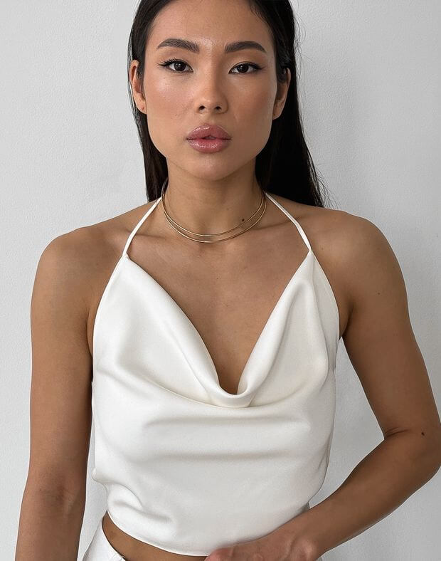 Сатиновий топ з регуляторами на спині, молочий - Фото 5