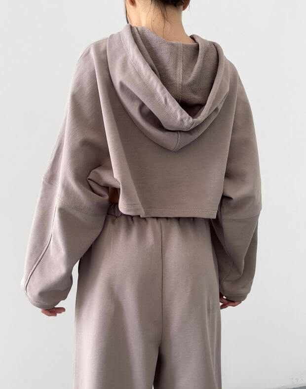 Худі літний вкорочений оверсайз, капучіно - Фото 2