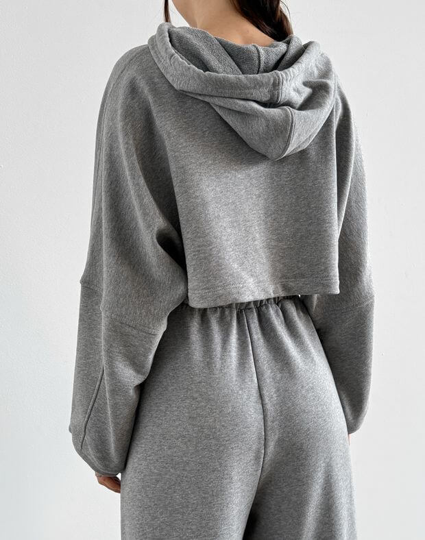 Худі літний вкорочений оверсайз, сірий меланж - Фото 2