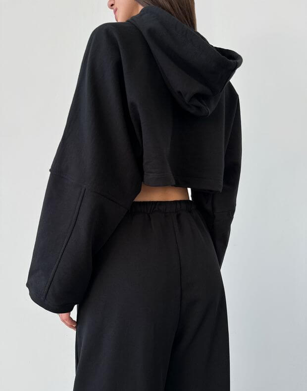 Худі літний вкорочений оверсайз, чорний - Фото 2