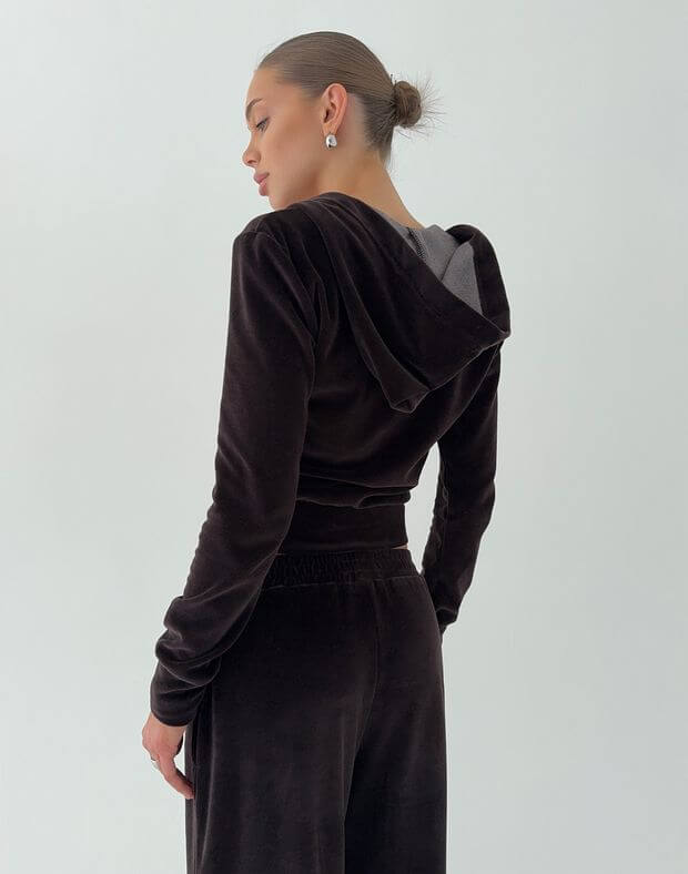 Вкорочений зіпер велюровий, шоколадний - Фото 2