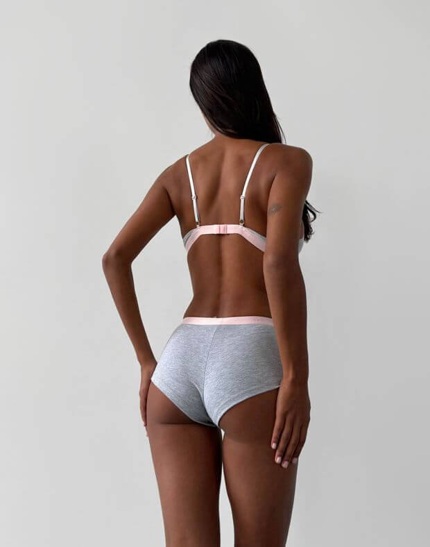 Комплект бавовняний ліф білизняний класичний та шортики з ґудзиками, меланжеві на рожевій гумці - Фото 2