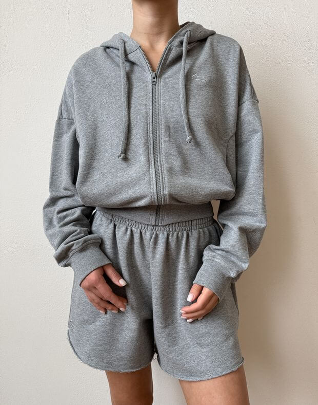 Зіпер літній вільного крою бавовняний, сірий меланж - Фото 1