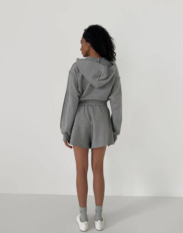 Зіпер літній вкорочений зі спущеним плечем, сірий меланж - Фото 2