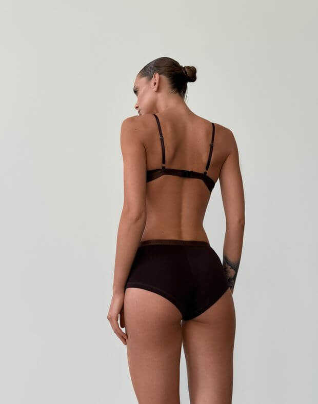 Комплект бавовняний ліф білизняний класичний та шортики з ґудзиками, шоколадні на шоколадній гумці - Фото 2