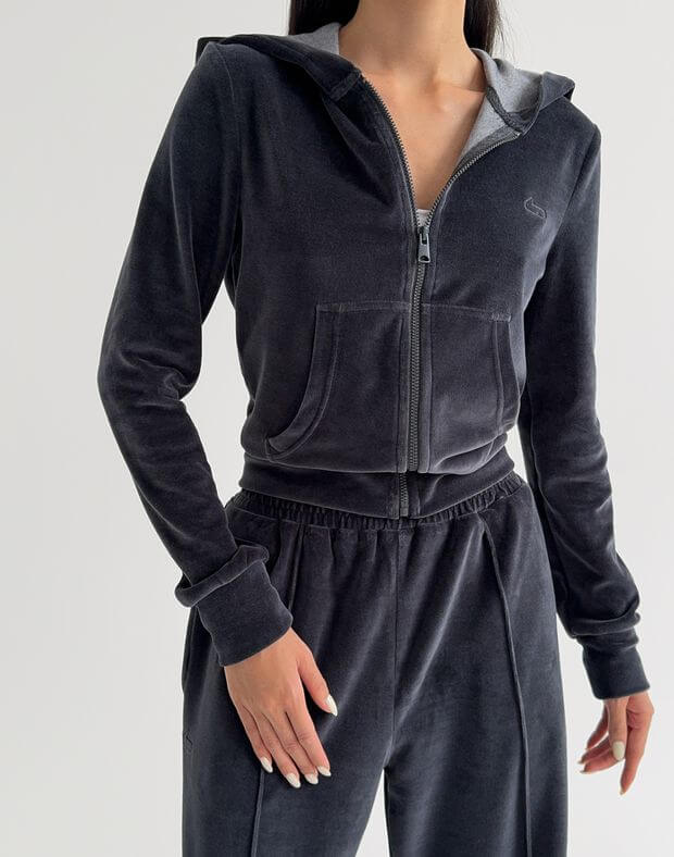 Вкорочений зіпер велюровий, графітовий - Фото 1