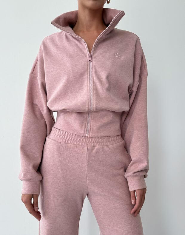 Зіпер жіночий трикотажний м'якої текстури, рожевий - Фото 1