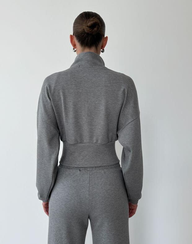 Зіпер жіночий трикотажний м'якої текстури, сірий - Фото 2