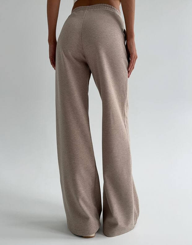 Штани трикотажні м'якої текстури широкого крою, бежеві - Фото 2