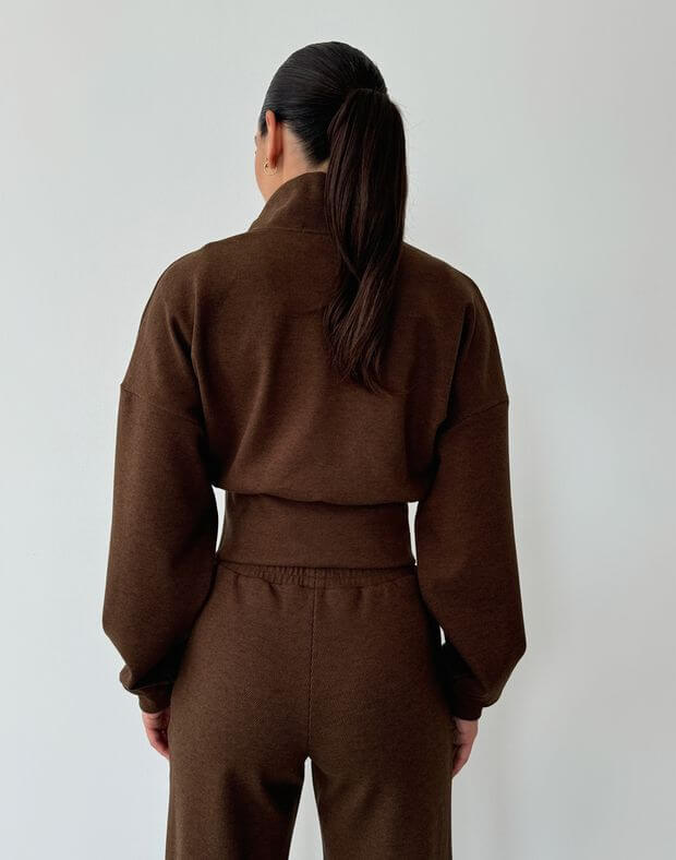 Зіпер жіночий трикотажний м'якої текстури, шоколадний - Фото 2