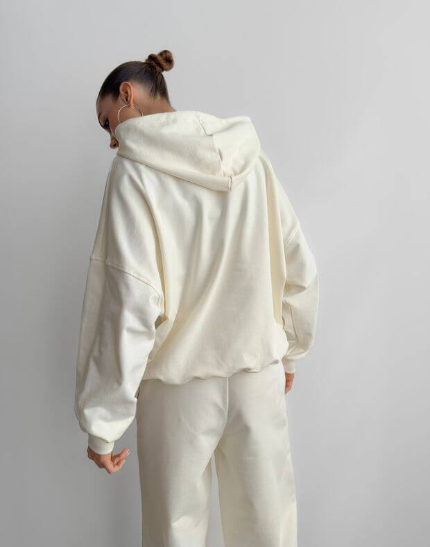 Худі оверсайз жіночий осінній, молочний - Фото 2