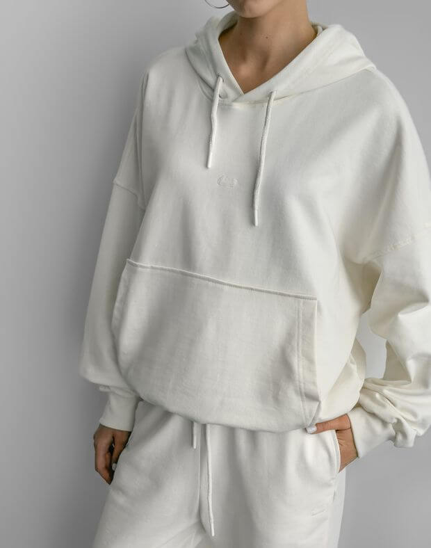 Худі оверсайз жіночий осінній, молочний - Фото 1