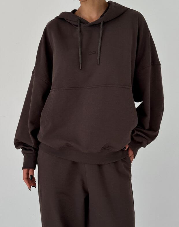 Худі оверсайз жіночий осінній, шоколадний - Фото 1