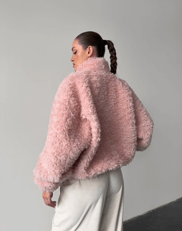 Зіпер тедді з декоративними швами зі 100% вовни, рожевий - Фото 2