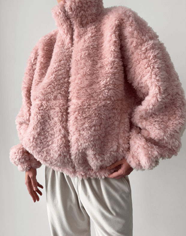 Зіпер тедді з декоративними швами зі 100% вовни, рожевий - Фото 1