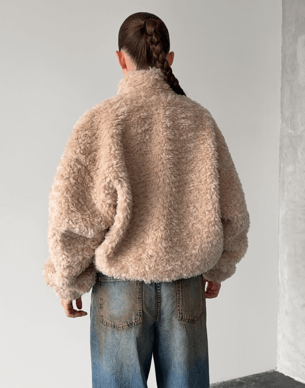 Зіпер тедді з декоративними швами зі 100% вовни, бежевий - Фото 2