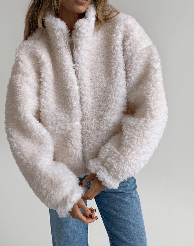 Зіпер тедді з декоративними швами зі 100% вовни, білий - Фото 1