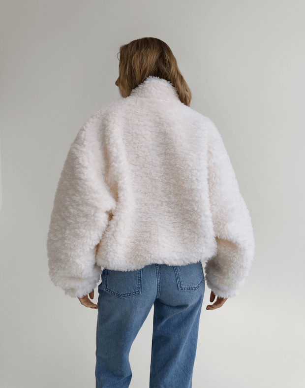 Зіпер тедді з декоративними швами зі 100% вовни, білий - Фото 2