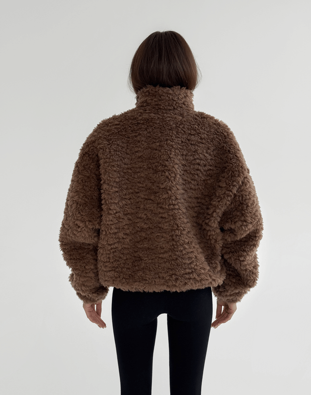 Зіпер тедді з декоративними швами зі 100% вовни, шоколадний - Фото 2