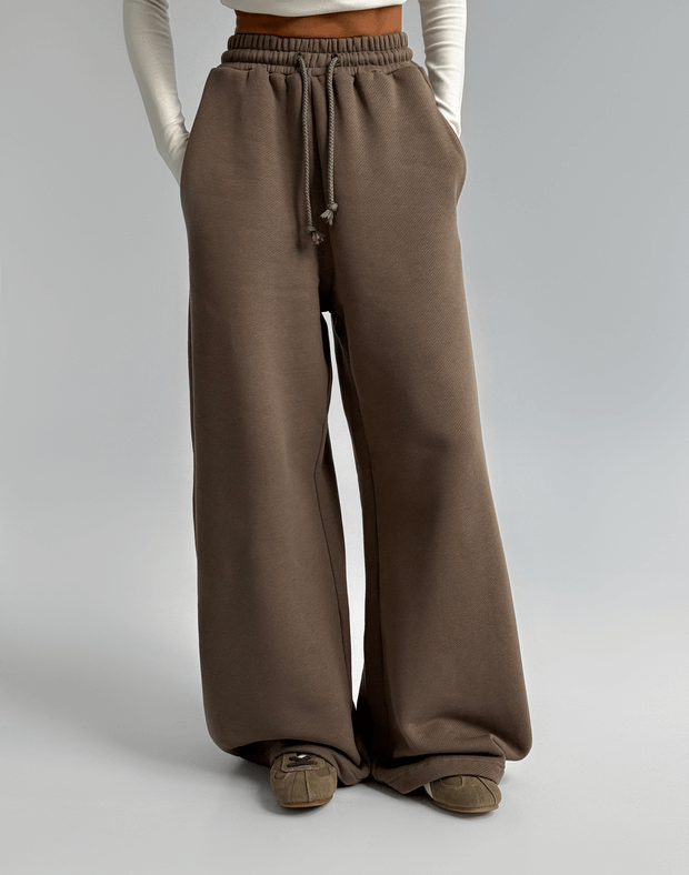 Штани вільного крою з начосом зимові, шоколадні - Фото 1