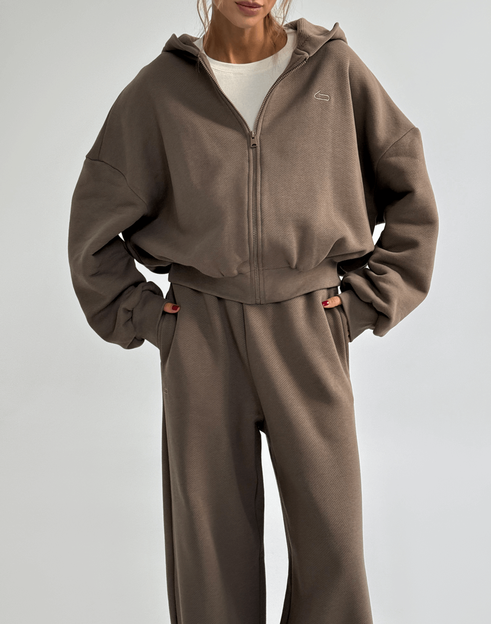 Кофта з капюшоном на блискавці з начосом зимова, шоколадна - Фото 1