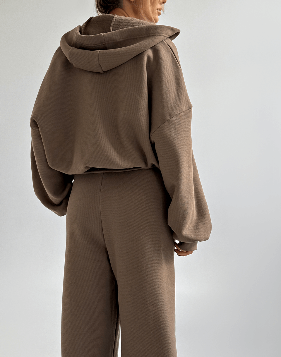 Кофта з капюшоном на блискавці з начосом зимова, шоколадна - Фото 2