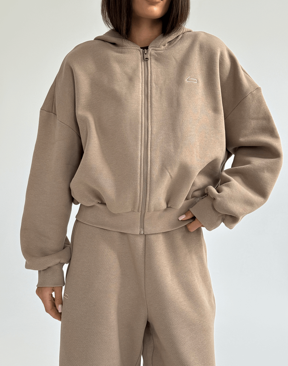 Кофта з капюшоном на блискавці з начосом зимова, лате - Фото 1