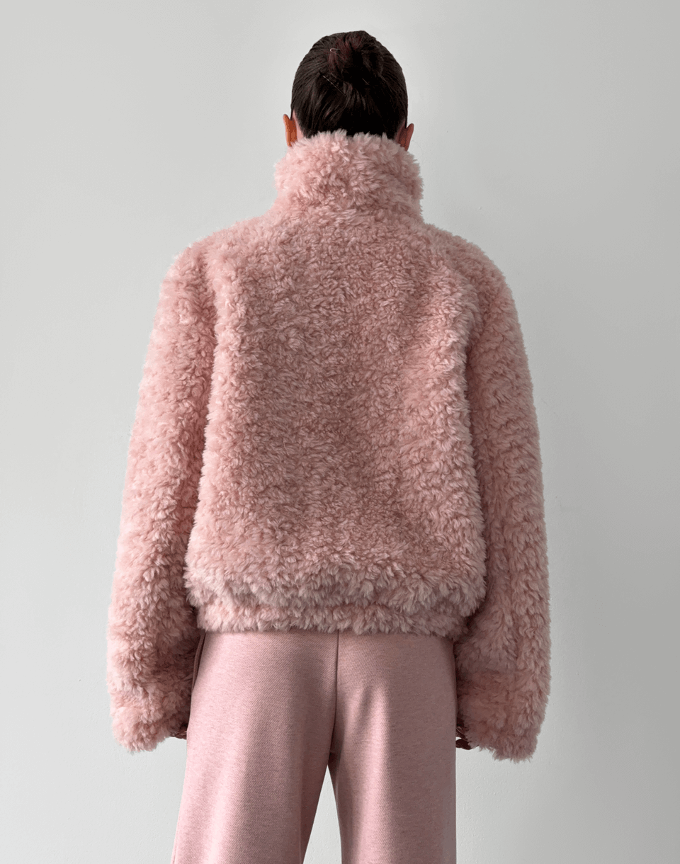 Курточка тедді з натуральної 100% вовни з воротом-стійкою, рожева - Фото 2