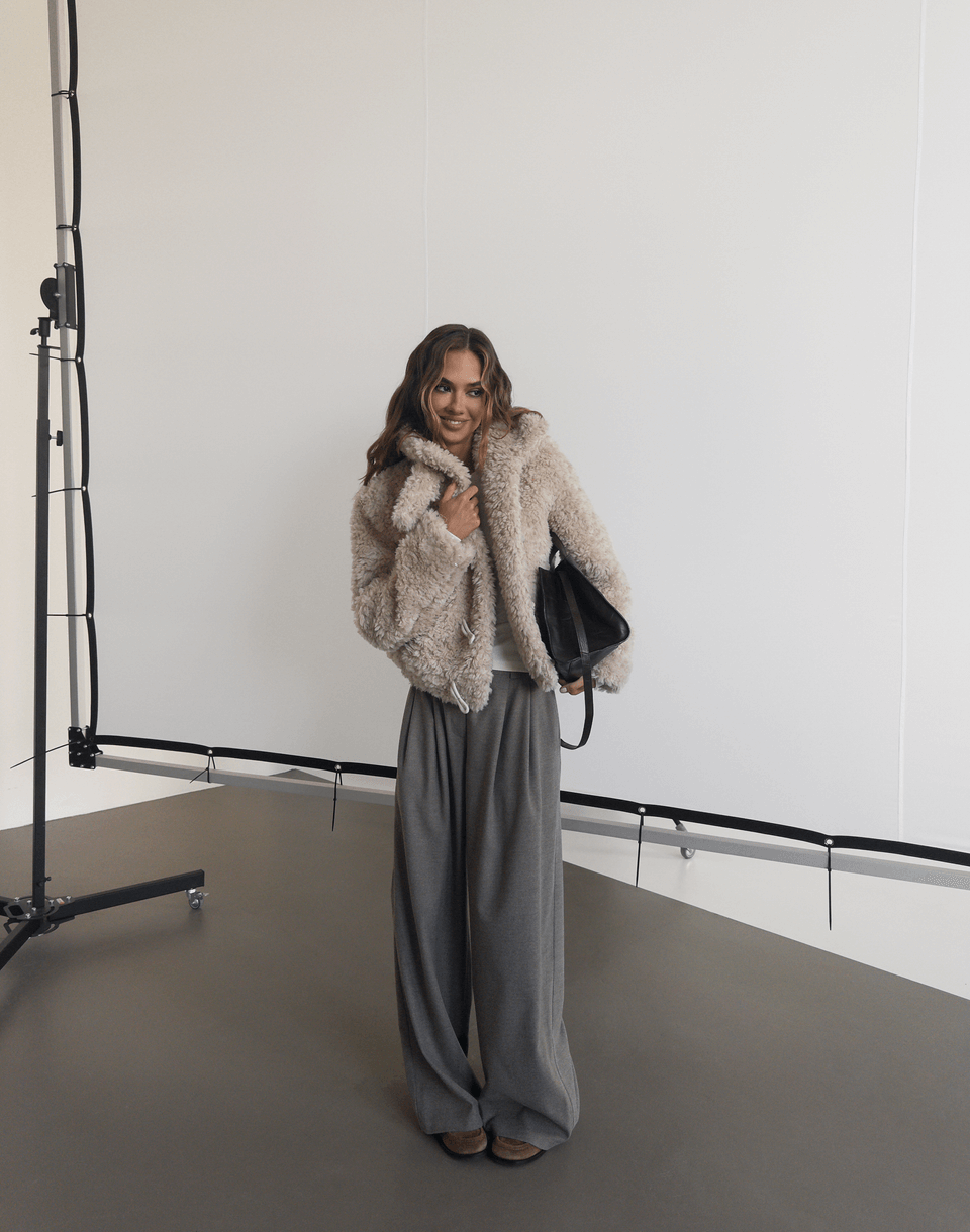 Курточка тедді з натуральної 100% вовни з воротом-стійкою, бежева - Фото 7