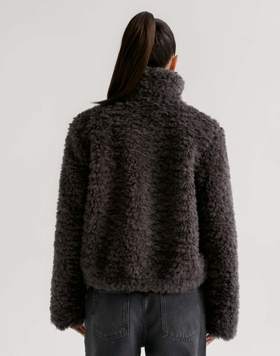 Курточка тедді з натуральної 100% вовни з воротом-стійкою, сіра - Фото 2