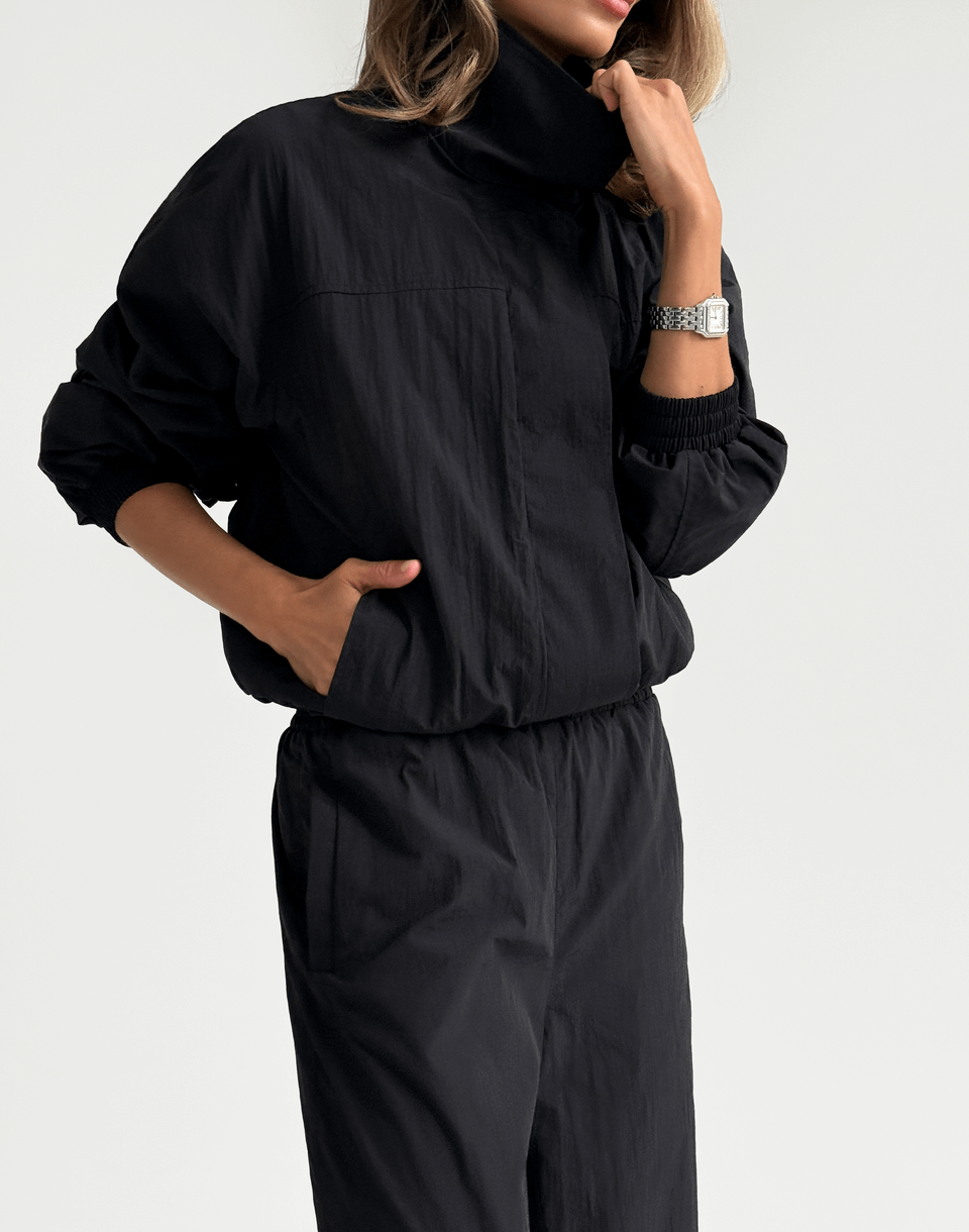 Світшот на блискавці з плащової тканини, чорний - Фото 1