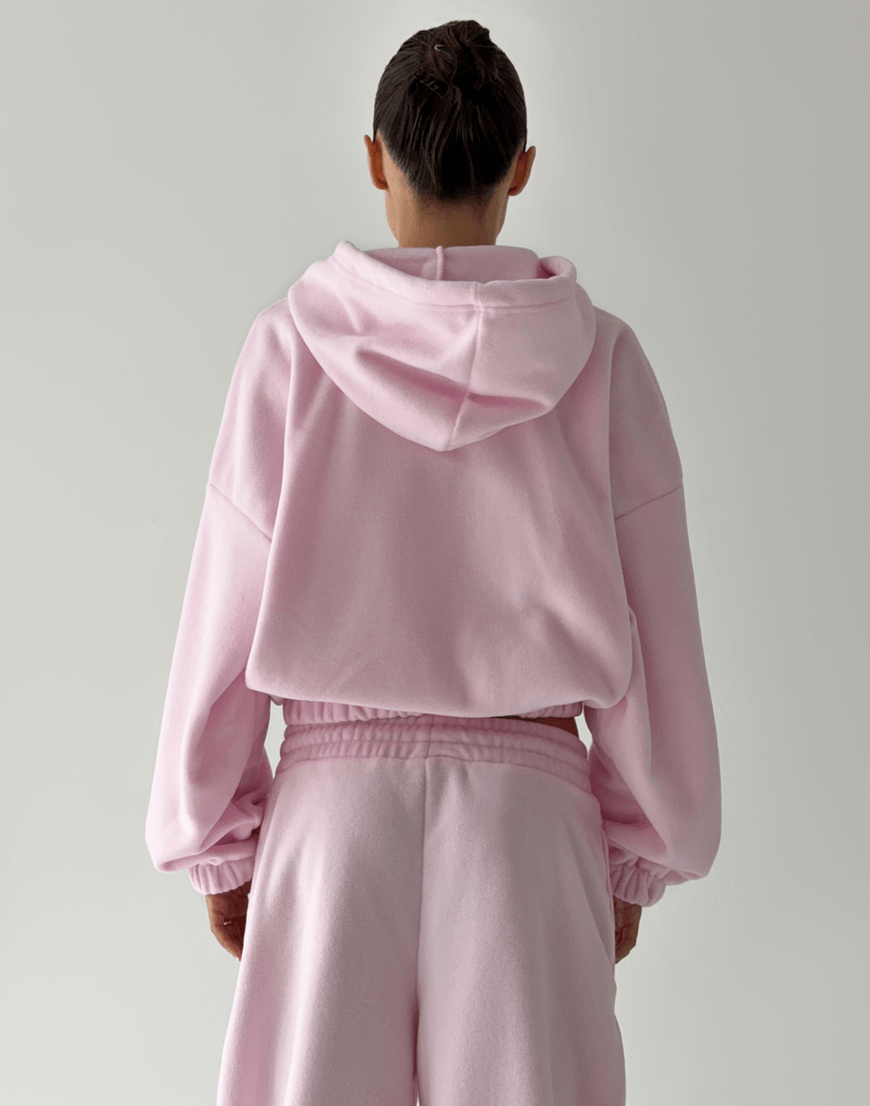 Худі вкорочений на блискавці з широким поясом, ніжно рожевий - Фото 2