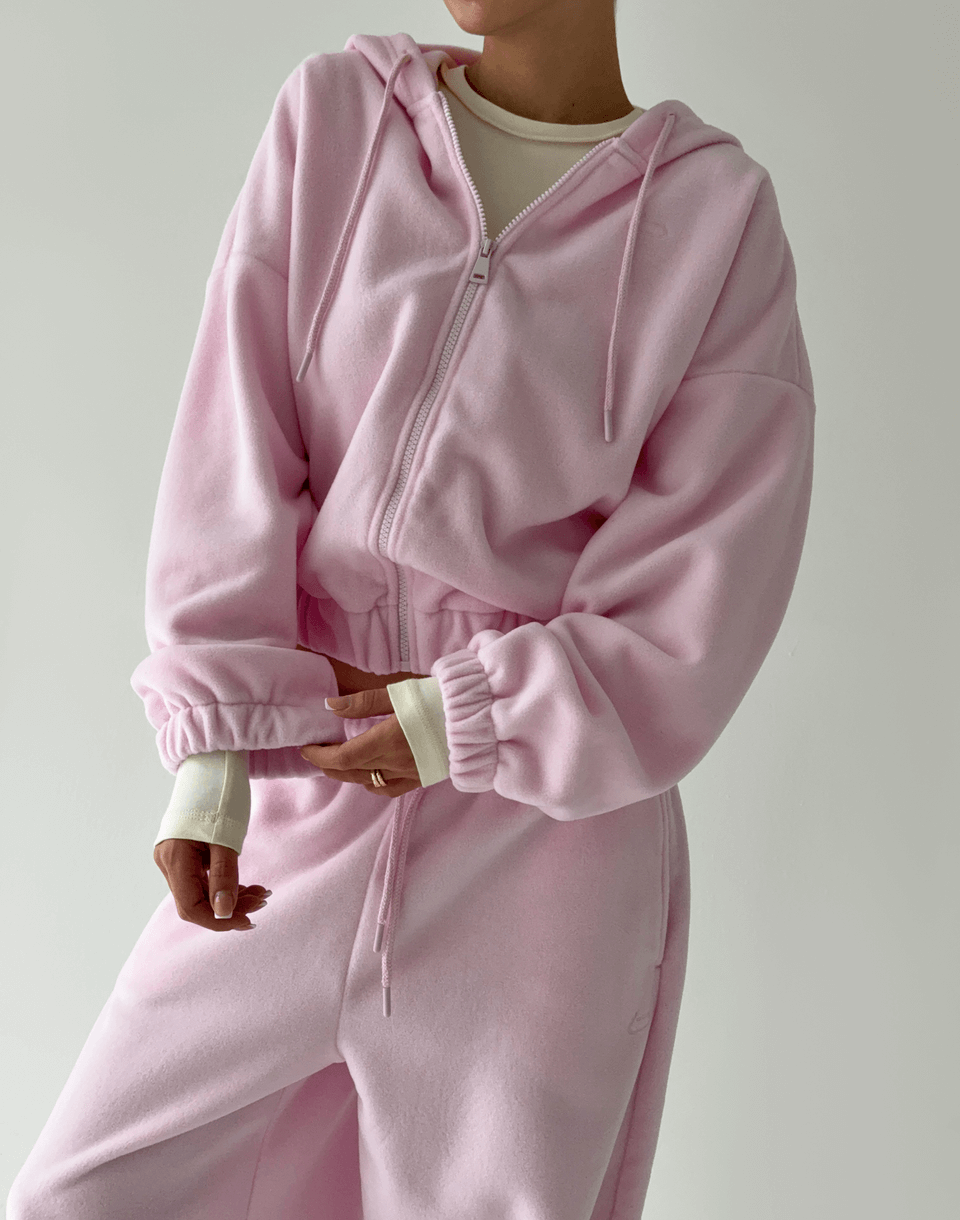 Худі вкорочений на блискавці з широким поясом, ніжно рожевий - Фото 1