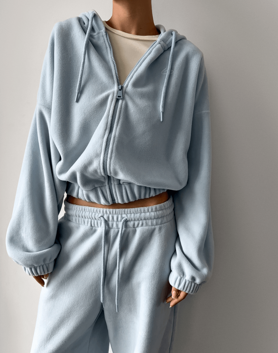 Худі вкорочений на блискавці з широким поясом, холодний блакитний - Фото 1