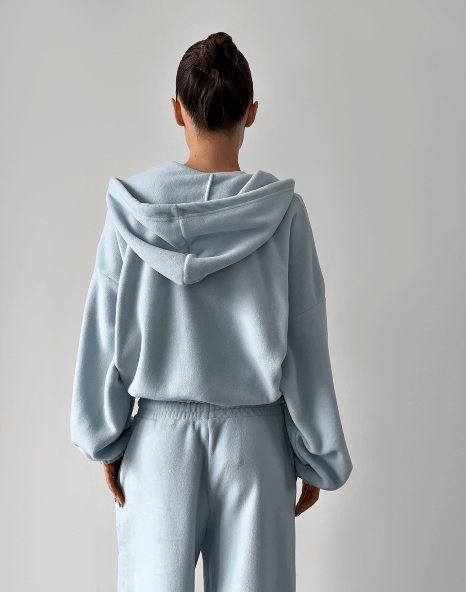 Худі вкорочений на блискавці з широким поясом, холодний блакитний - Фото 2
