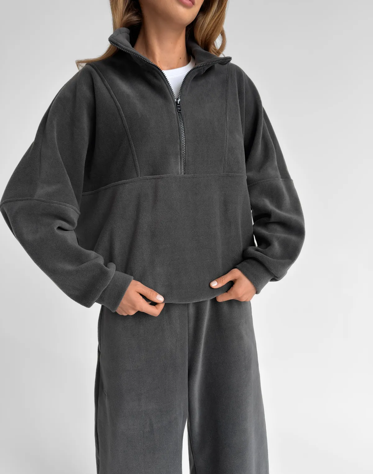 Світшот з декоративними швами флісовий, графіт - Фото 1