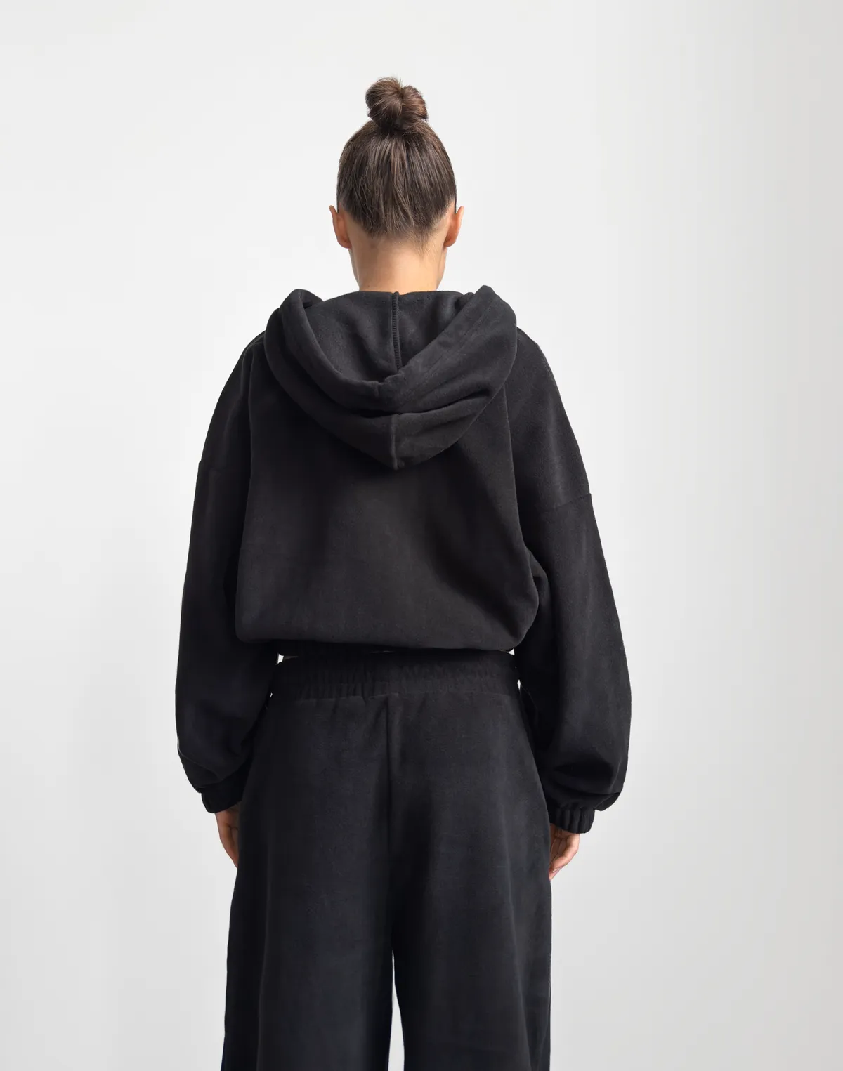 Худі вкорочений на блискавці з широким поясом, чорний - Фото 2