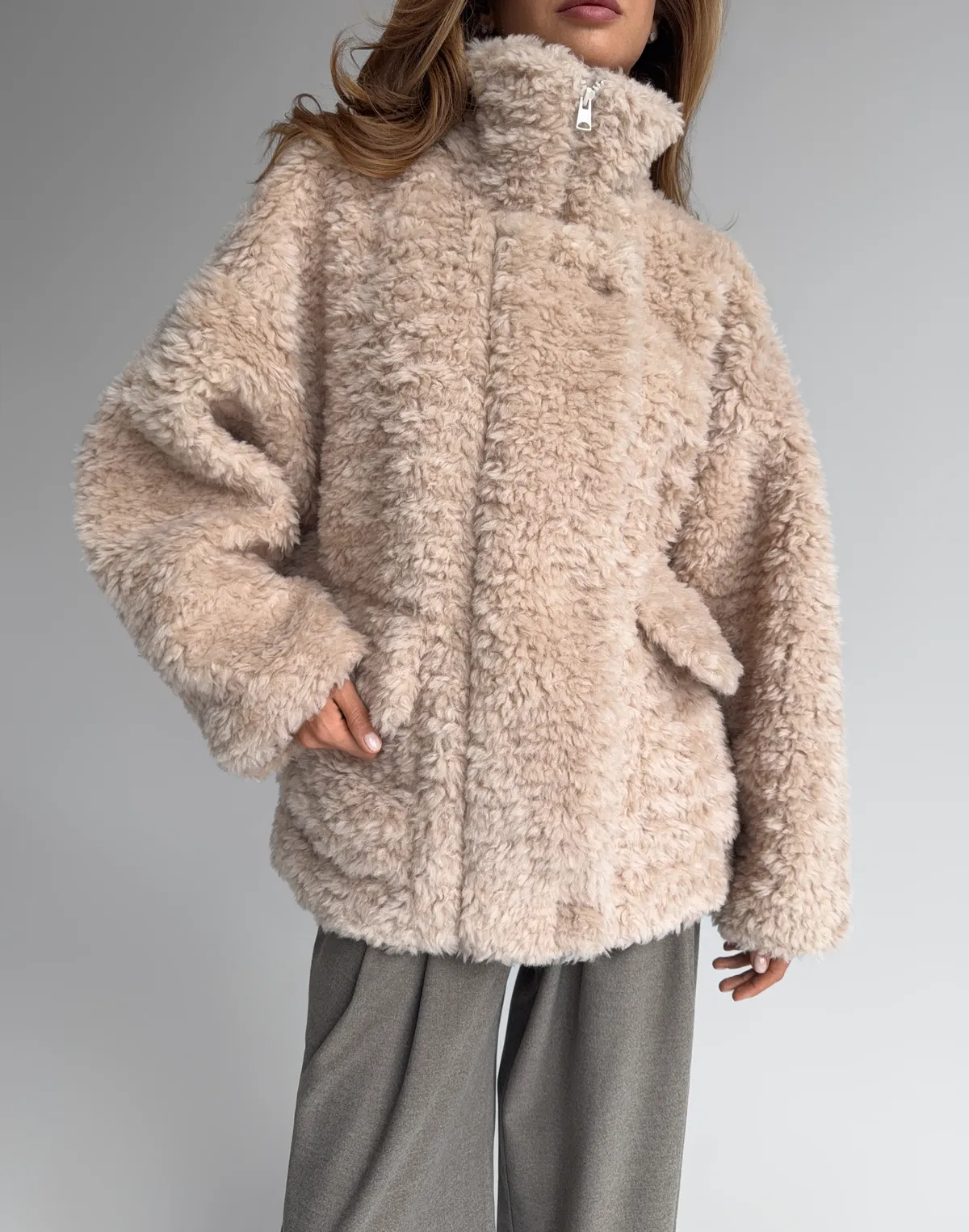 Зіпер тедді з натуральної 100% вовни, бежевий - Фото 1