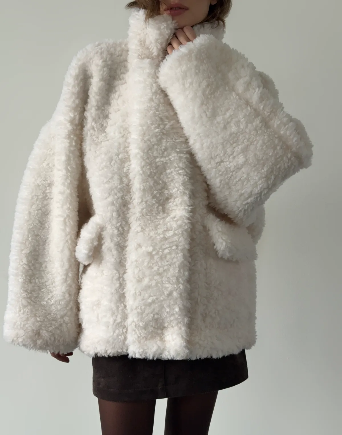 Зіпер тедді з натуральної 100% вовни, білий - Фото 1