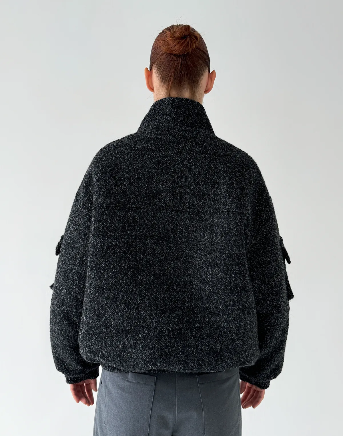 Куртка з блискавкою та кишенями з пальтової тканини, чорна - Фото 2