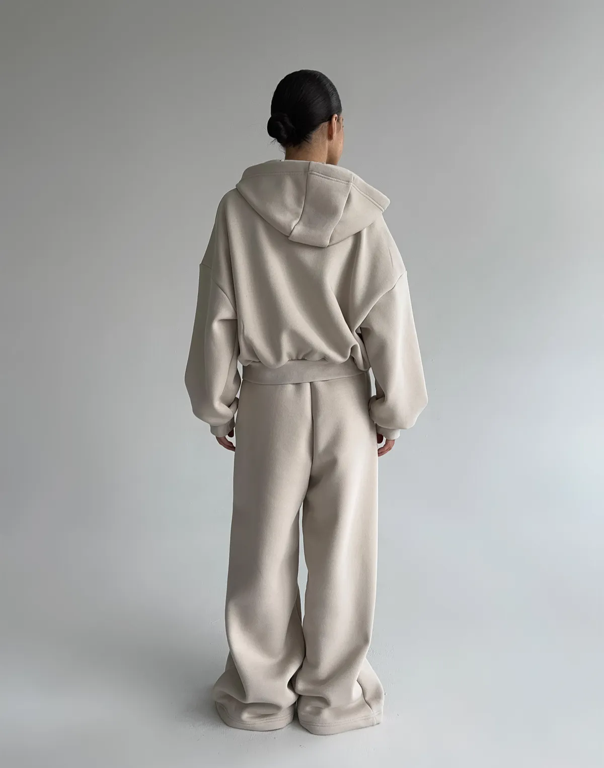 Кофта з капюшоном на блискавці з начосом зимова, пудрова - Фото 2