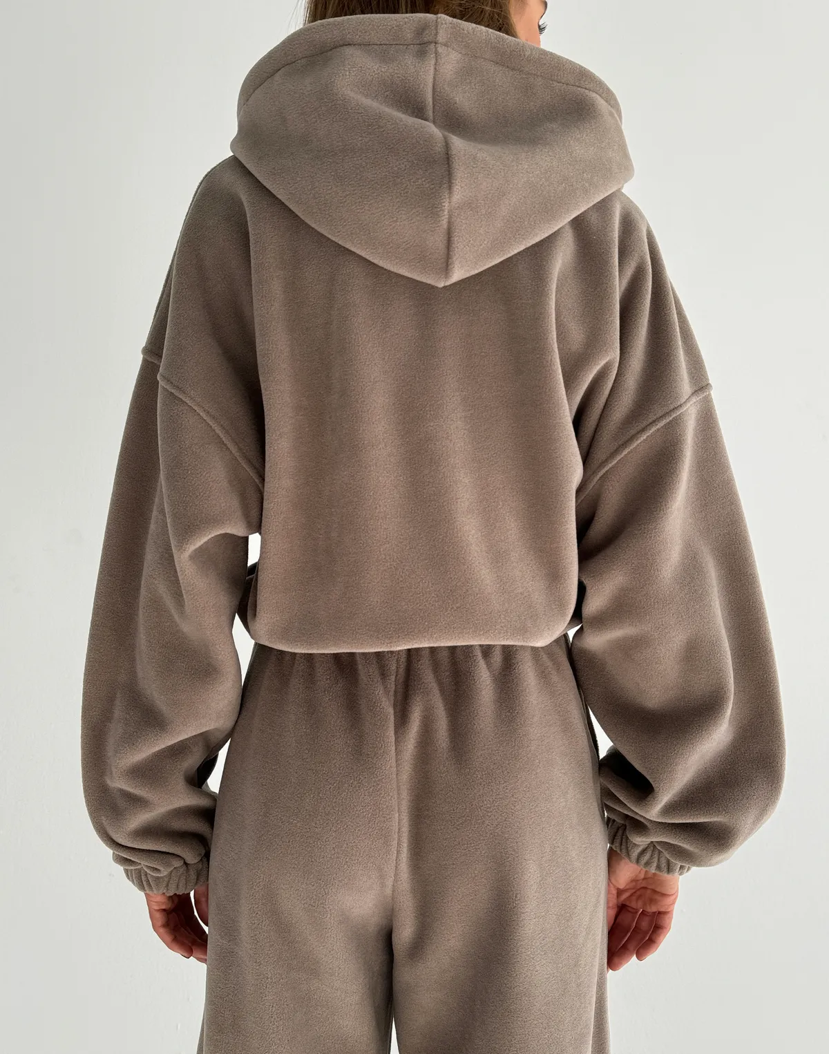 Худі вкорочений на блискавці з широким поясом, капучіно - Фото 2